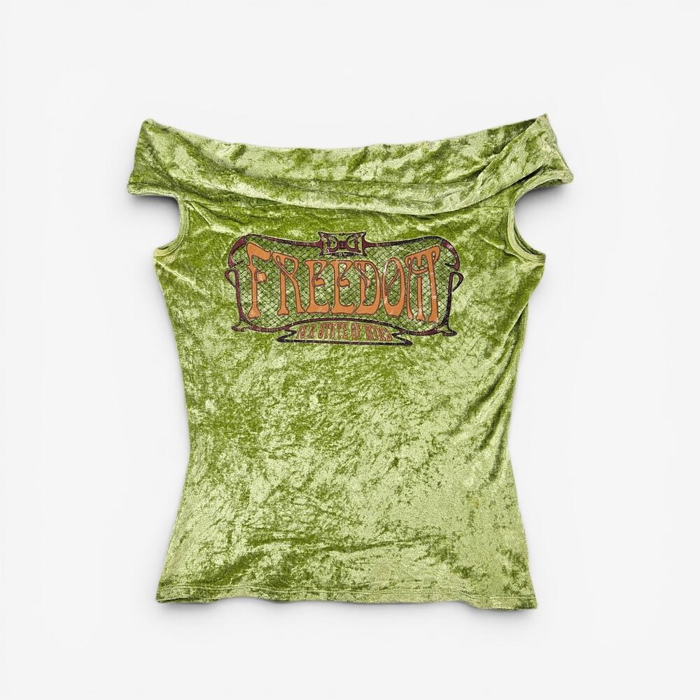Y2k D&G Crushed Velvet 'Freedom' Off-Shoulder Top - Medium